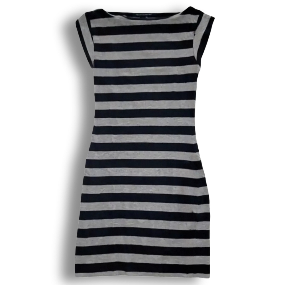 French Connection Gray & Navy Blue Striped Cap Sleeve Sheath Dress size 4